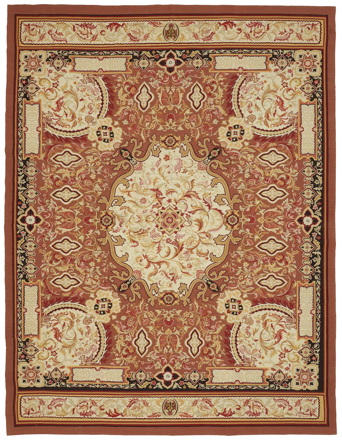 Sivemi Vintage Kahverengi Bej Madalyon Desenli El Dokuma Halı 277x357 cm