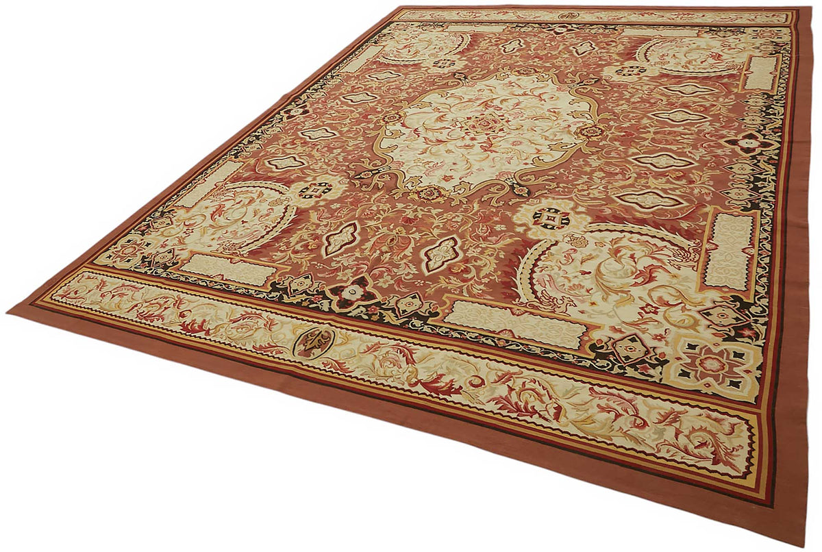 Sivemi Vintage Kahverengi Bej Madalyon Desenli El Dokuma Halı 277x357 cm – doku yakın çekim