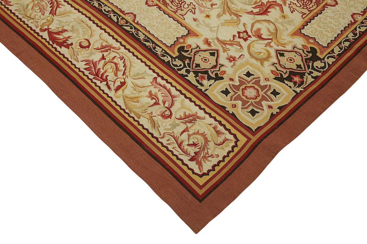 Sivemi Vintage Kahverengi Bej Madalyon Desenli El Dokuma Halı 277x357 cm – detay görünümü