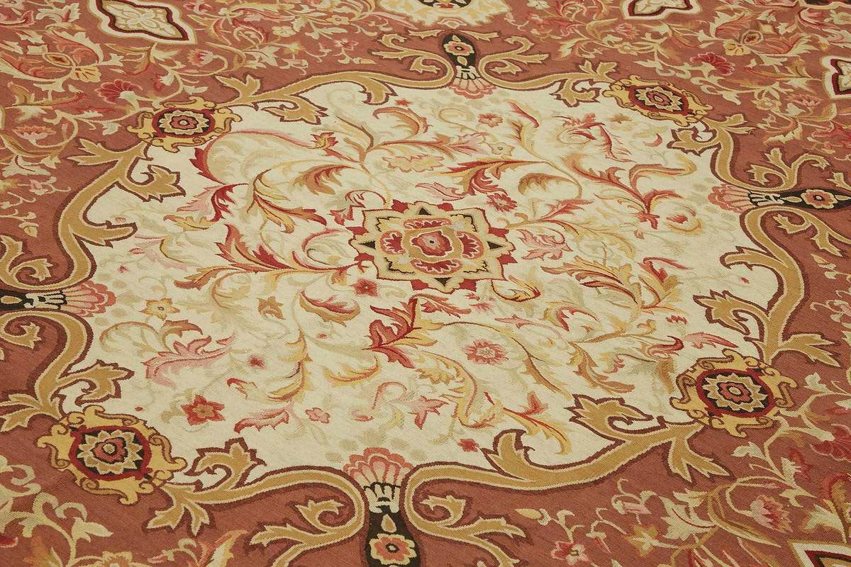 Sivemi Vintage Kahverengi Bej Madalyon Desenli El Dokuma Halı 277x357 cm – mekânda kullanım
