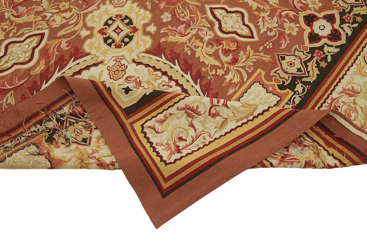 Sivemi Vintage Kahverengi Bej Madalyon Desenli El Dokuma Halı 277x357 cm – kenar detayı