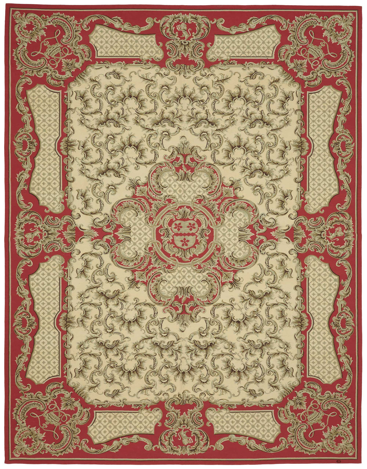 Sivemi Madalyon Desenli Krem Kırmızı Dokuma Halı 273x354 cm