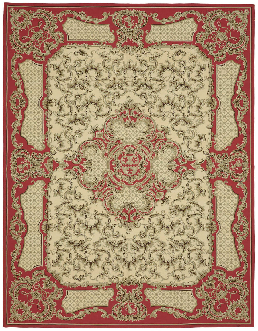 Sivemi Madalyon Desenli Krem Kırmızı Dokuma Halı 273x354 cm