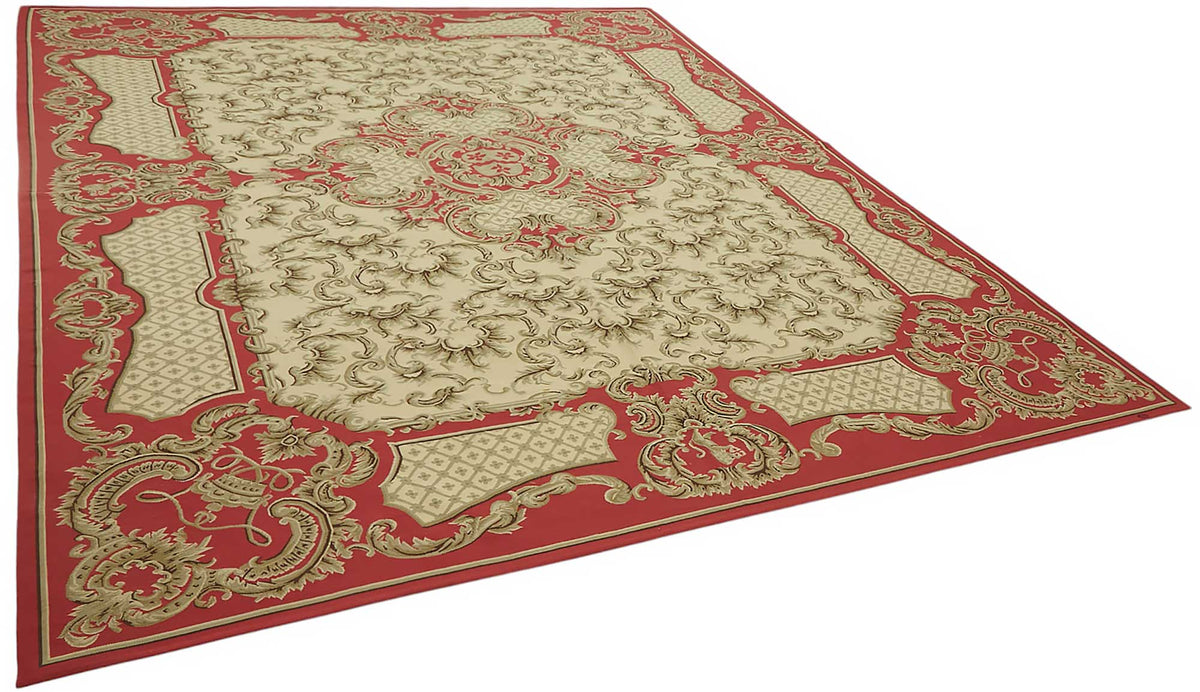 Sivemi Madalyon Desenli Krem Kırmızı Dokuma Halı 273x354 cm – genel görünüm