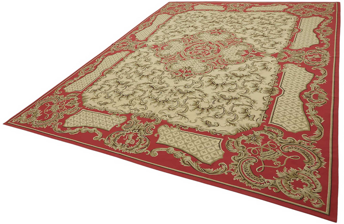 Sivemi Madalyon Desenli Krem Kırmızı Dokuma Halı 273x354 cm – doku yakın çekim