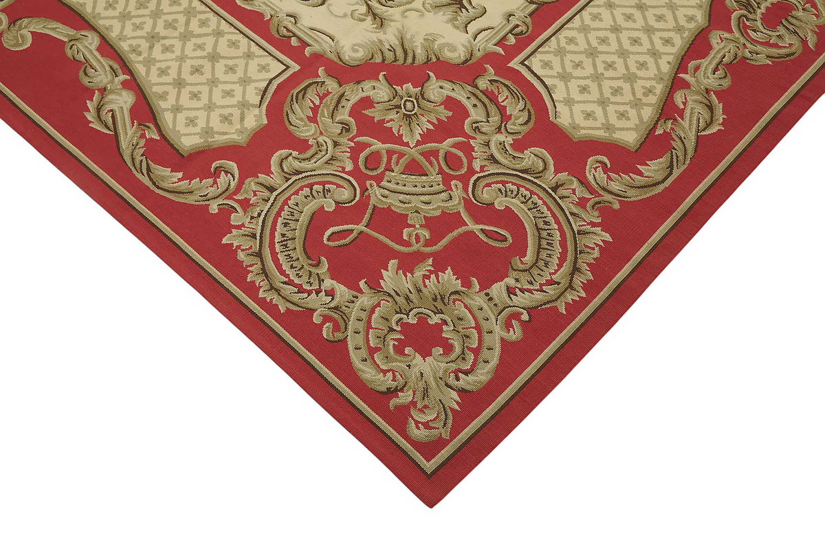 Sivemi Madalyon Desenli Krem Kırmızı Dokuma Halı 273x354 cm – detay görünümü