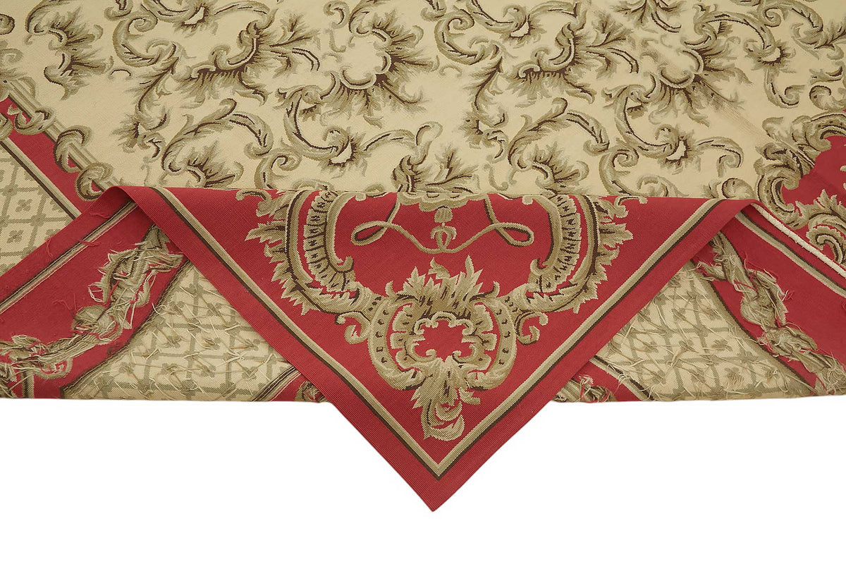 Sivemi Madalyon Desenli Krem Kırmızı Dokuma Halı 273x354 cm – kenar detayı