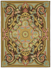 Sivemi Çiçek Desenli Kahverengi Halı Aubusson Dokuma 271x370 cm