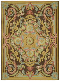 Sivemi Çiçek Desenli Kahverengi Halı Aubusson Dokuma 271x370 cm