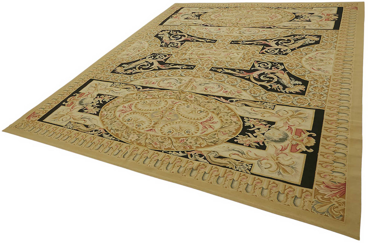 Sivemi Siyah Gold Halı Klasik Geometrik Desenli 273x337 cm – doku yakın çekim