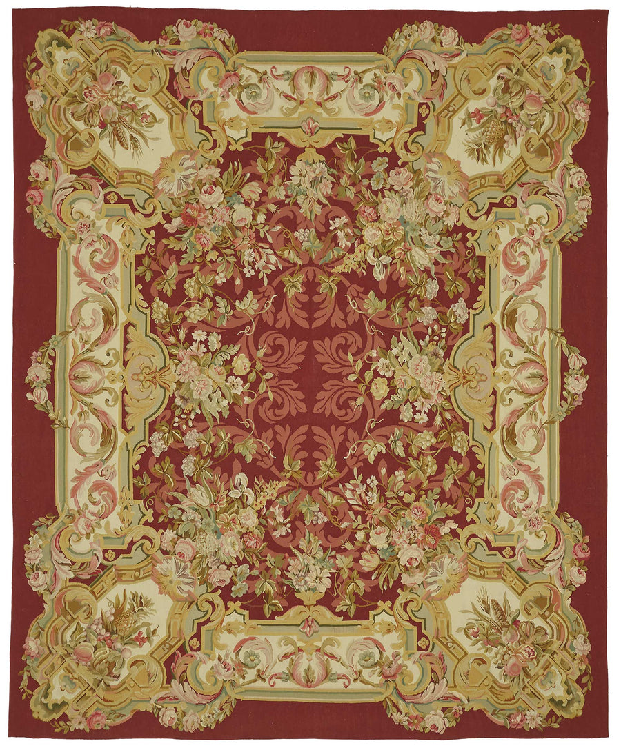 Sivemi Aubusson Bordo Bej Çiçek Desenli El Dokuma Halı 255x310 cm