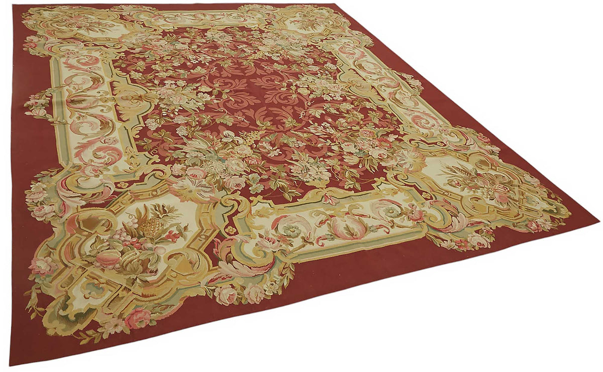 Sivemi Aubusson Bordo Bej Çiçek Desenli El Dokuma Halı 255x310 cm – genel görünüm