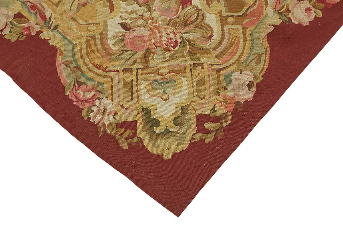 Sivemi Aubusson Bordo Bej Çiçek Desenli El Dokuma Halı 255x310 cm – detay görünümü