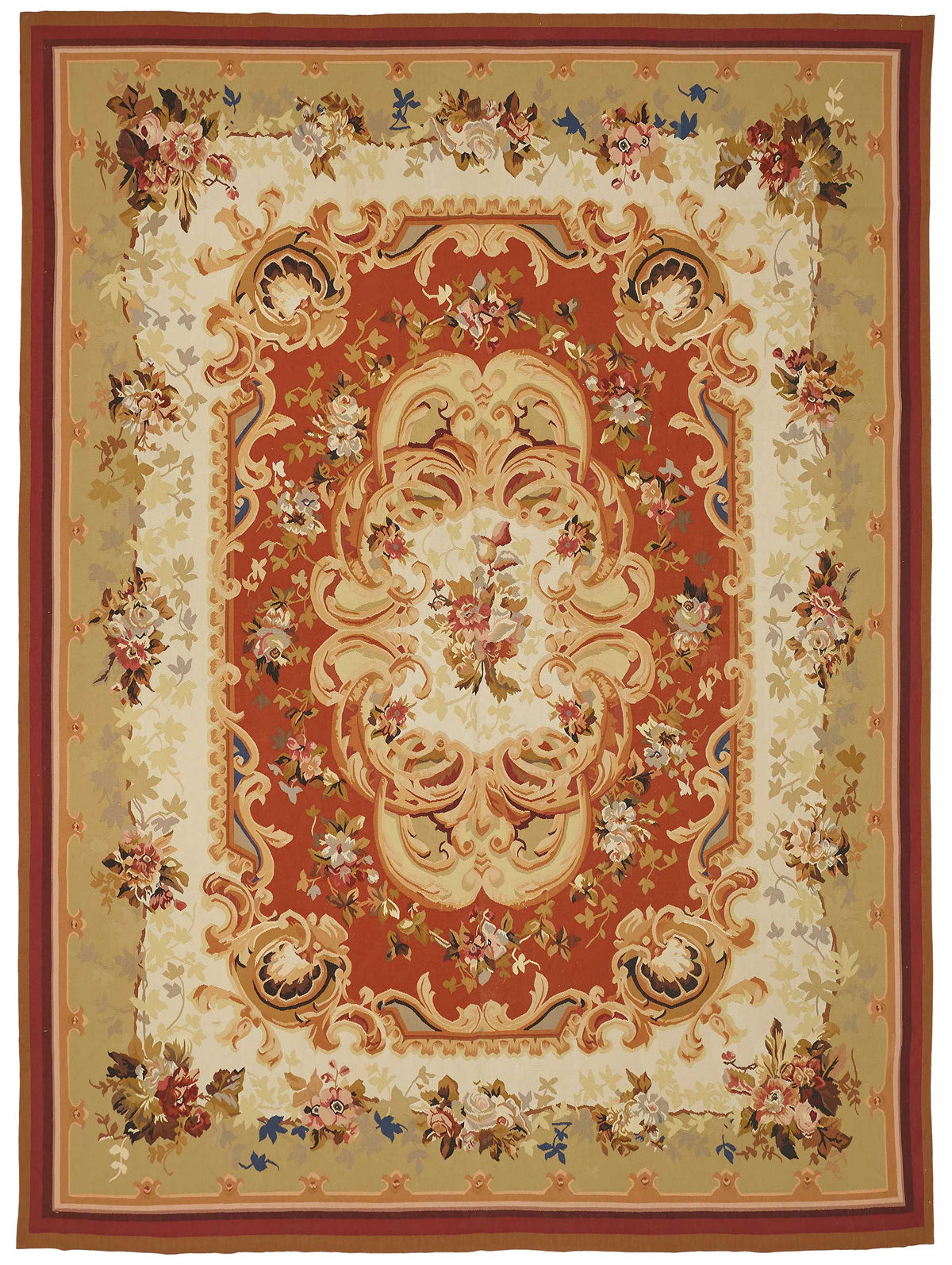Sivemi Çiçek Desenli Kırmızı Dokuma Aubusson Halı 265x366 cm