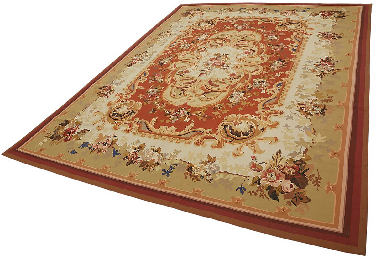 Sivemi Çiçek Desenli Kırmızı Dokuma Aubusson Halı 265x366 cm – doku yakın çekim
