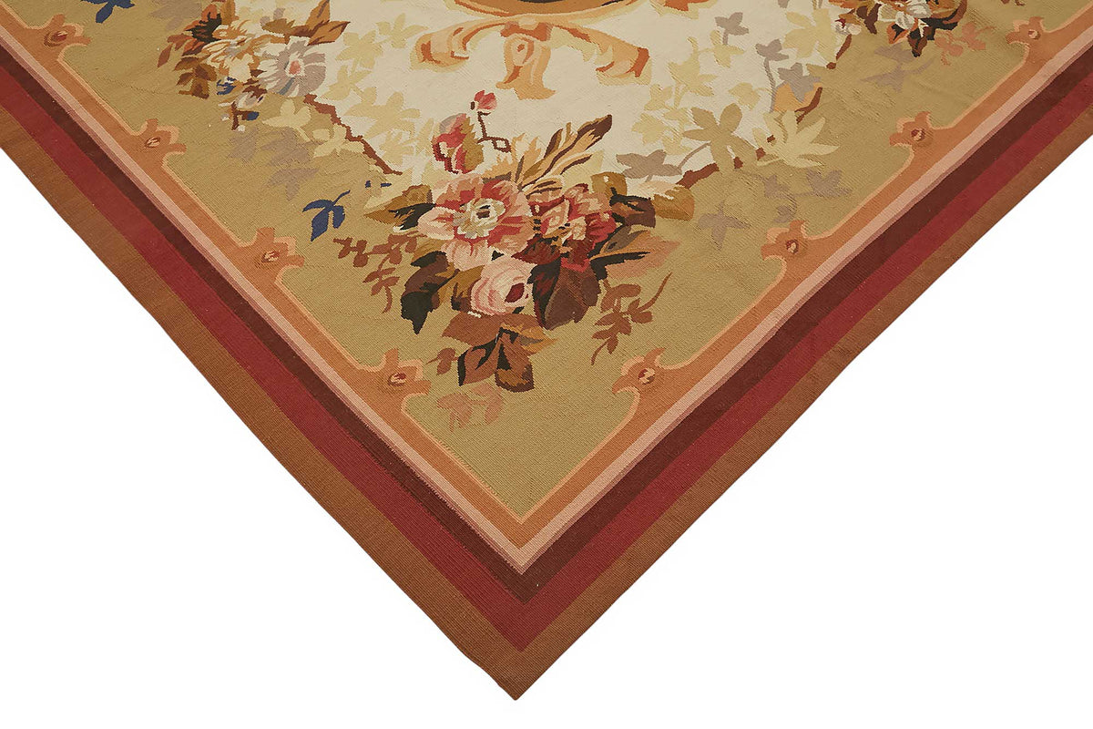 Sivemi Çiçek Desenli Kırmızı Dokuma Aubusson Halı 265x366 cm – detay görünümü