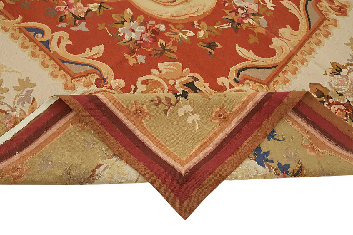 Sivemi Çiçek Desenli Kırmızı Dokuma Aubusson Halı 265x366 cm – kenar detayı