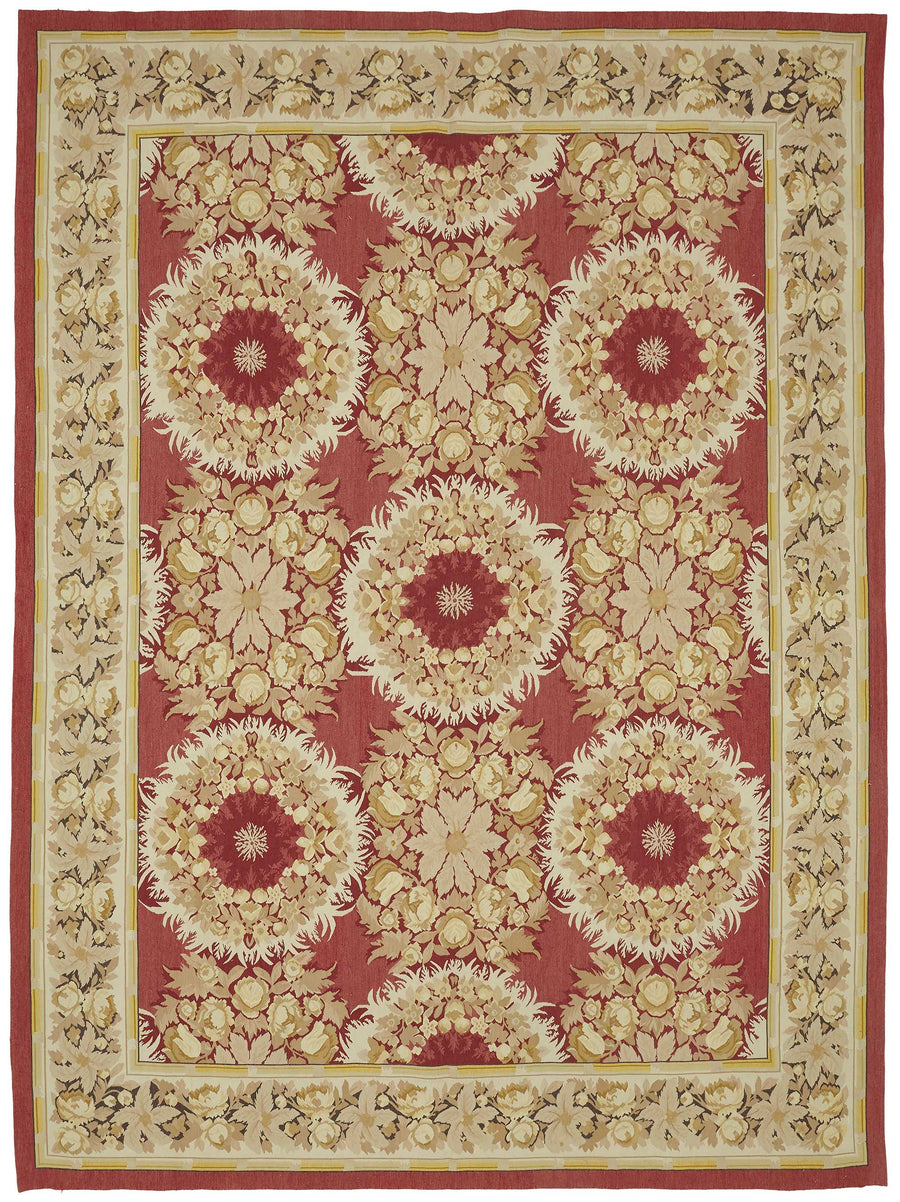 Sivemi Kırmızı Bej Vintage Çiçek Desenli El Dokuma Halı 267x361 cm