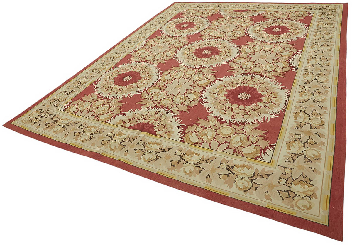 Sivemi Kırmızı Bej Vintage Çiçek Desenli El Dokuma Halı 267x361 cm – doku yakın çekim