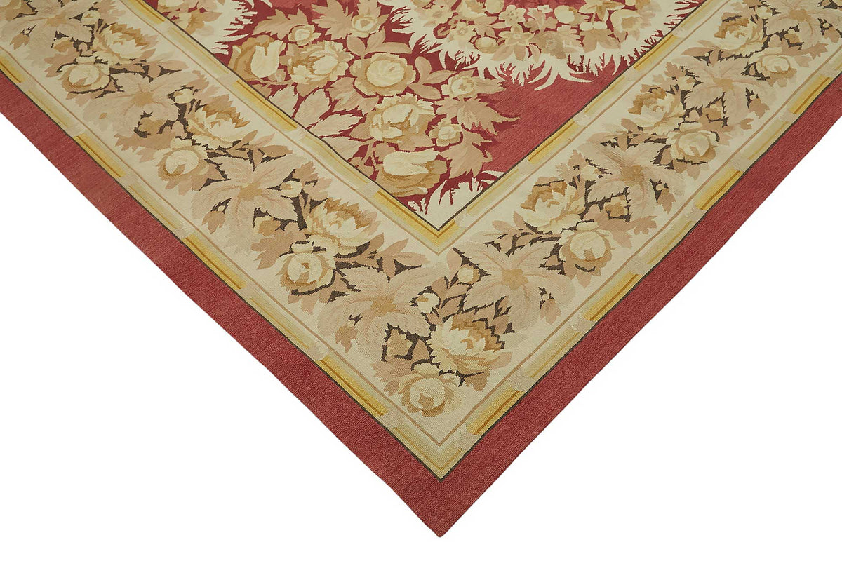 Sivemi Kırmızı Bej Vintage Çiçek Desenli El Dokuma Halı 267x361 cm – detay görünümü