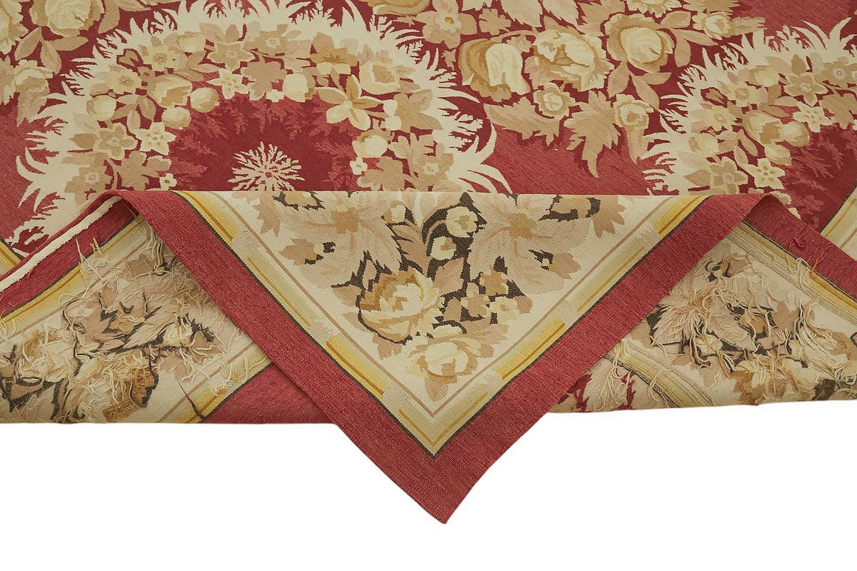 Sivemi Kırmızı Bej Vintage Çiçek Desenli El Dokuma Halı 267x361 cm – kenar detayı