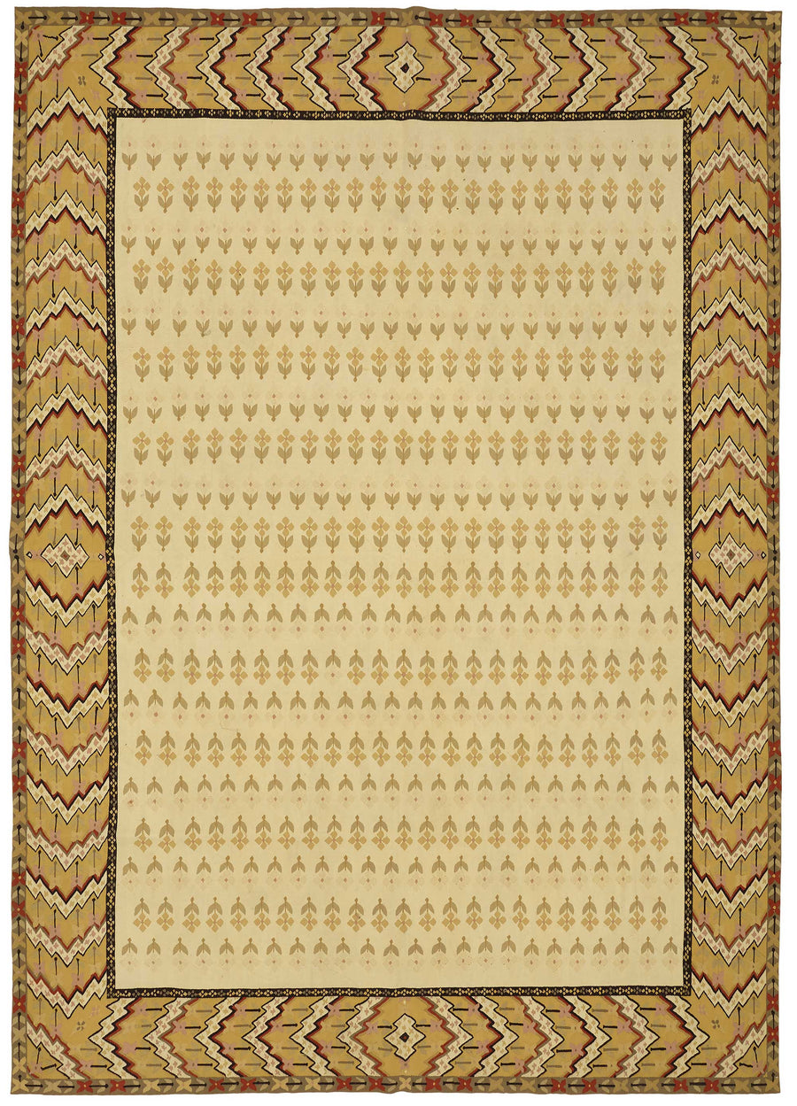 Sivemi Geometrik Desenli Etnik Bej Sarı El Dokuma Halı 267x384 cm