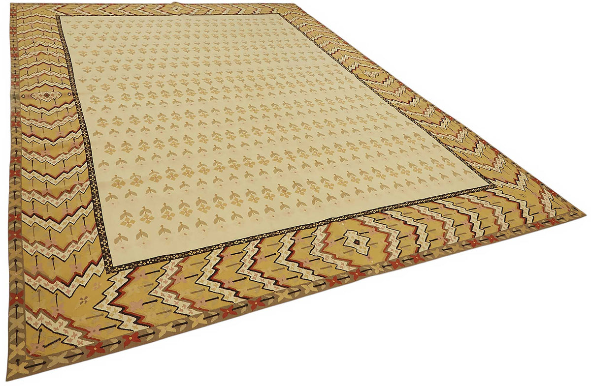 Sivemi Geometrik Desenli Etnik Bej Sarı El Dokuma Halı 267x384 cm – genel görünüm