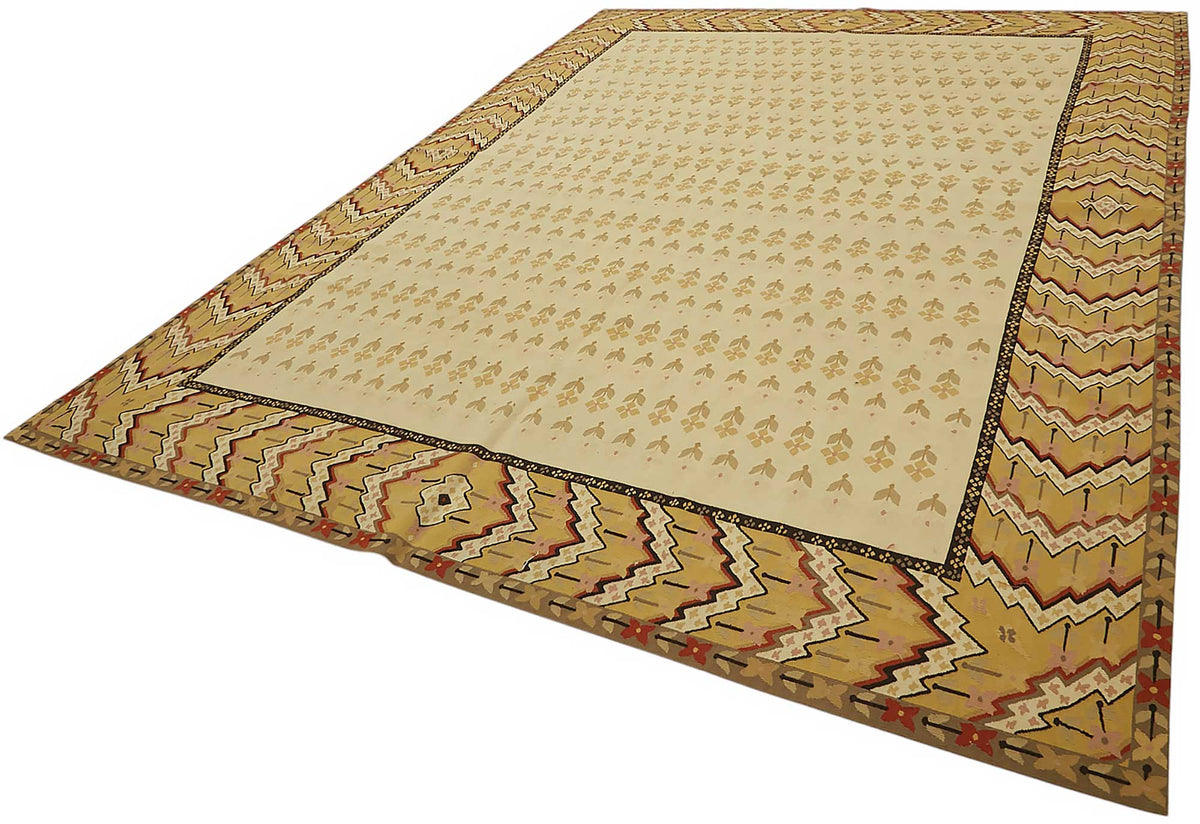 Sivemi Geometrik Desenli Etnik Bej Sarı El Dokuma Halı 267x384 cm – doku yakın çekim