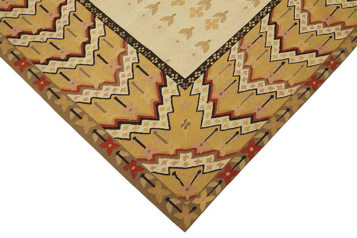 Sivemi Geometrik Desenli Etnik Bej Sarı El Dokuma Halı 267x384 cm – detay görünümü