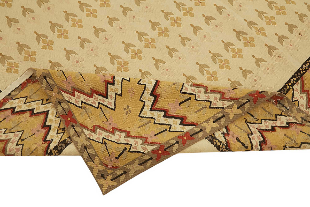 Sivemi Geometrik Desenli Etnik Bej Sarı El Dokuma Halı 267x384 cm – kenar detayı