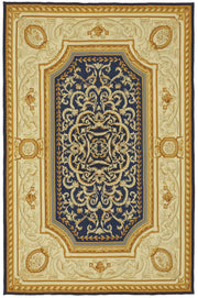 Sivemi Bej Lacivert Madalyon Desenli Kabartmalı Halı 177x267 cm
