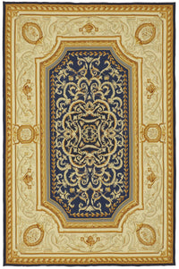 Sivemi Bej Lacivert Madalyon Desenli Kabartmalı Halı 177x267 cm