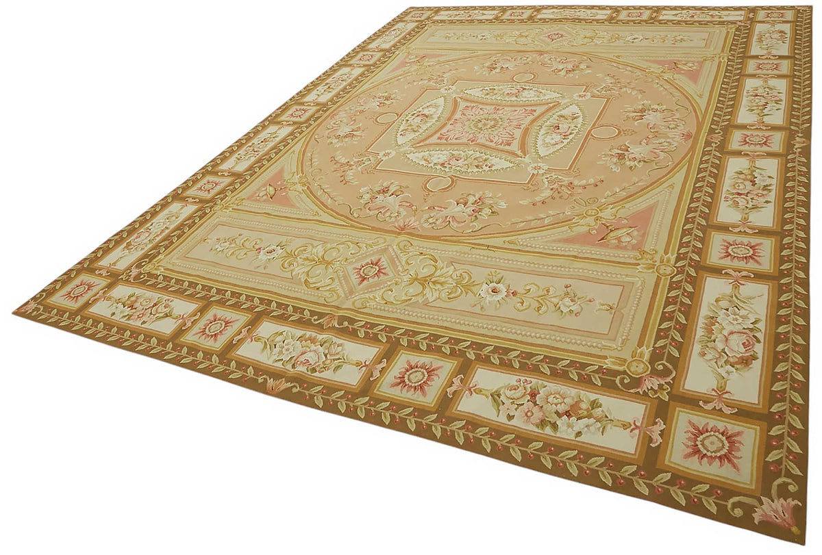Sivemi Çiçek Desenli Bej Altın Rengi El Dokuma Halı 268x373 cm – doku yakın çekim