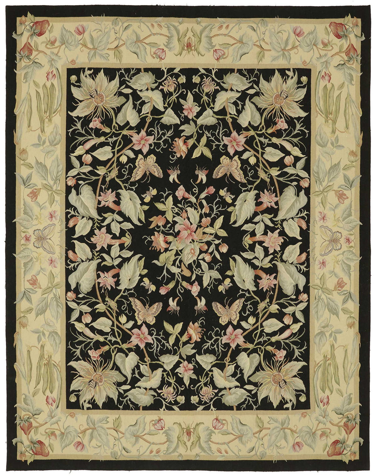 Sivemi Siyah Halı Vintage Çiçek Desenli El Dokuma 242x311 cm 47397