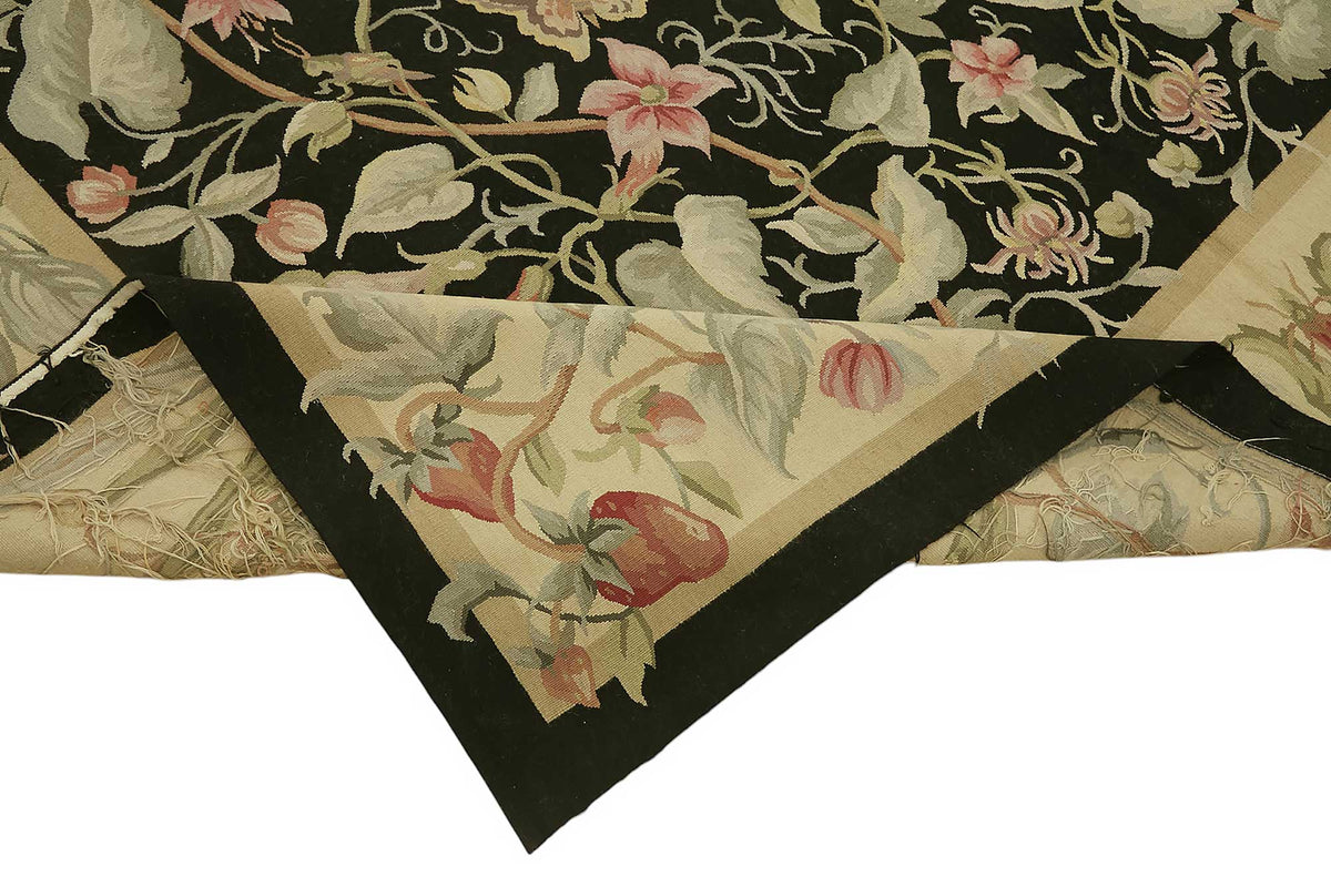 Sivemi Siyah Halı Vintage Çiçek Desenli El Dokuma 242x311 cm 47397 – kenar detayı