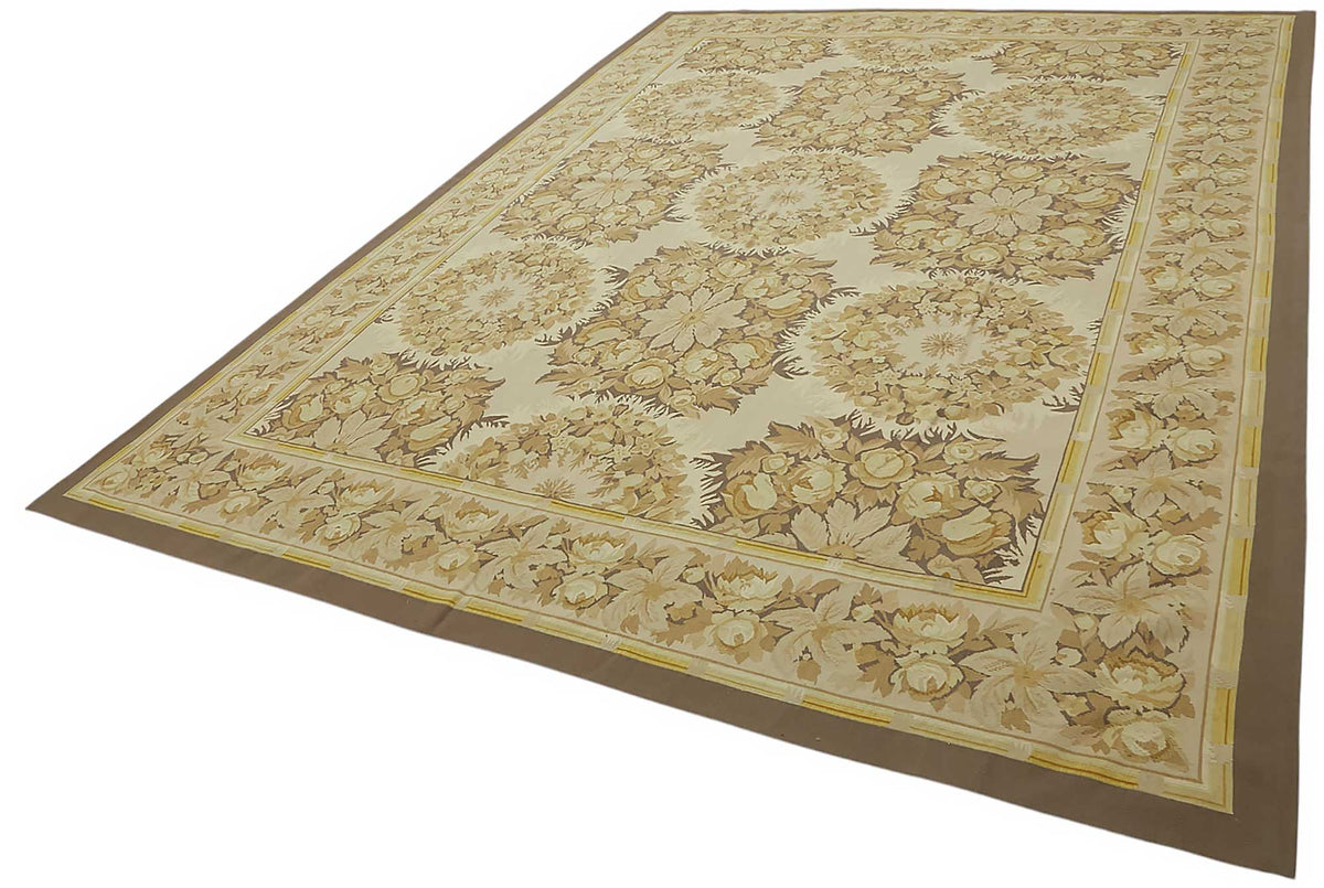 Sivemi Toprak Tonları Çiçek Desenli Bej Halı 270x370 cm – doku yakın çekim