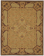 Sivemi Madalyon Desenli Kahverengi ve Bej El Dokuma Halı 277x356 cm