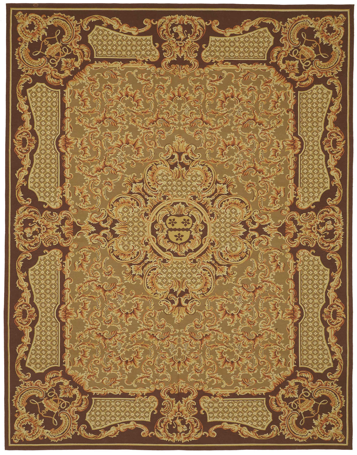 Sivemi Madalyon Desenli Kahverengi ve Bej El Dokuma Halı 277x356 cm