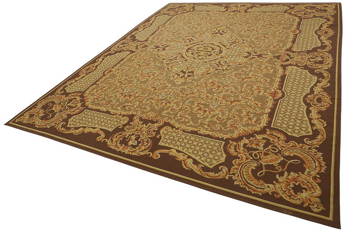 Sivemi Madalyon Desenli Kahverengi ve Bej El Dokuma Halı 277x356 cm – doku yakın çekim