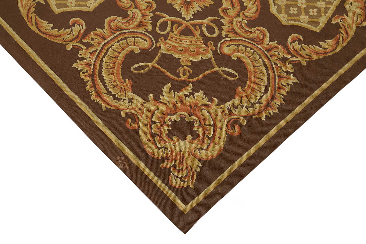 Sivemi Madalyon Desenli Kahverengi ve Bej El Dokuma Halı 277x356 cm – detay görünümü
