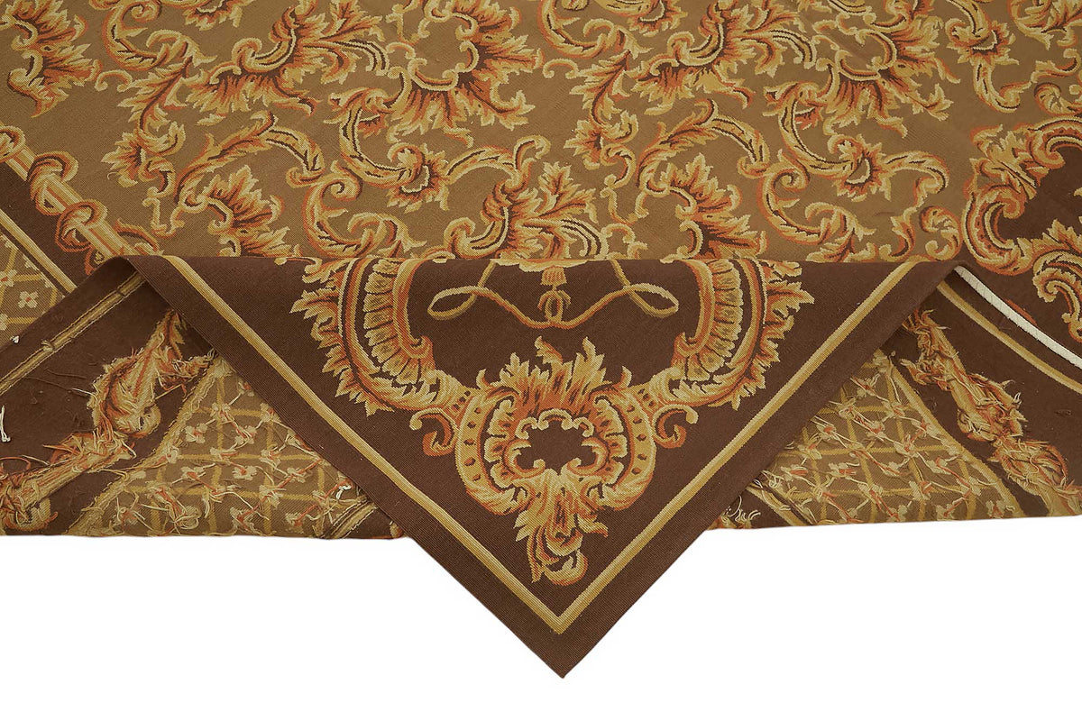 Sivemi Madalyon Desenli Kahverengi ve Bej El Dokuma Halı 277x356 cm – kenar detayı
