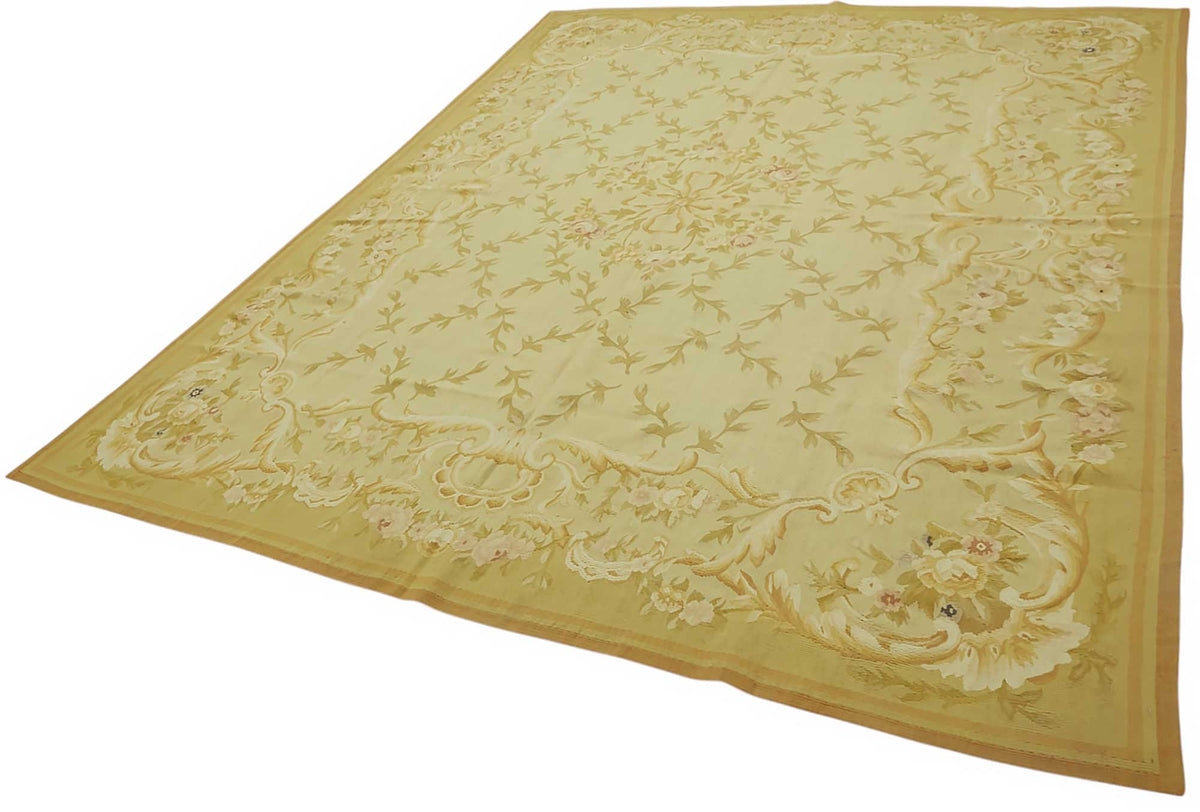 Sivemi Sarı Bej Çiçek Desenli Pamuk Yün El Dokuma Halı 239x300 cm – doku yakın çekim