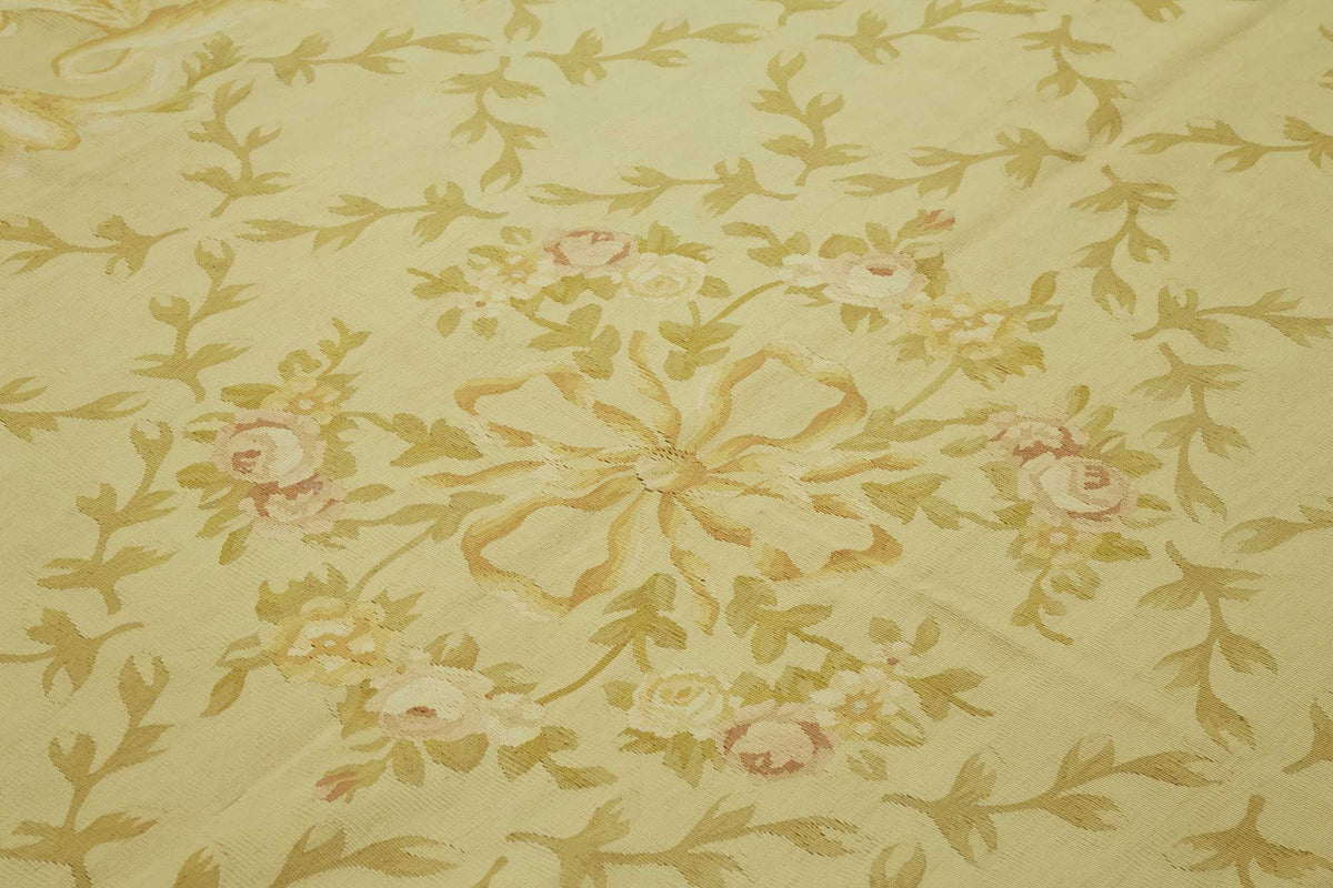 Sivemi Sarı Bej Çiçek Desenli Pamuk Yün El Dokuma Halı 239x300 cm – mekânda kullanım