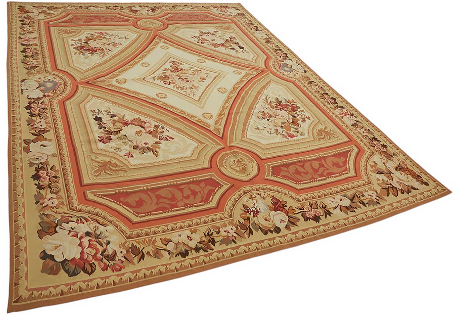 Sivemi Çiçek Desenli Bej Turuncu El Dokuma Aubusson Halı 235x336 cm – genel görünüm