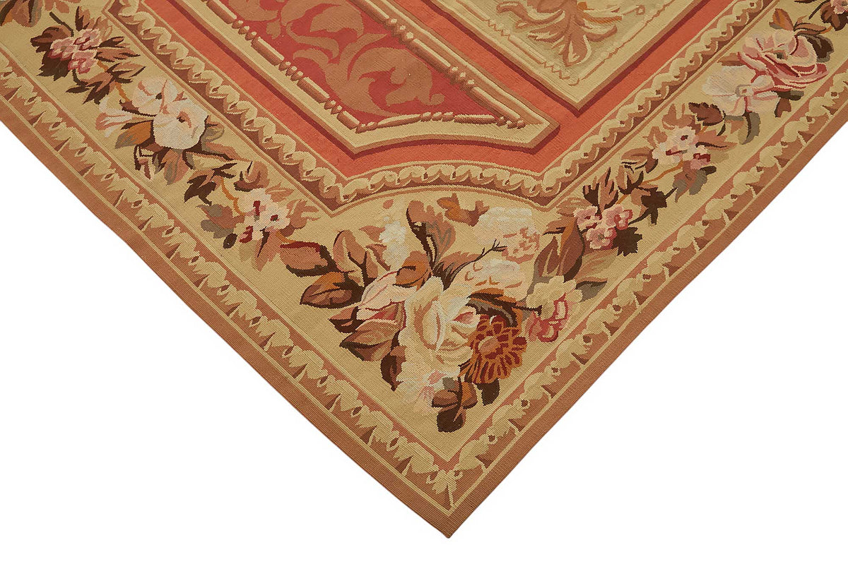 Sivemi Çiçek Desenli Bej Turuncu El Dokuma Aubusson Halı 235x336 cm – detay görünümü