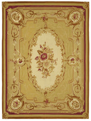 Sivemi Bej Halı Bordo ve Gold Çiçekli Vintage Aubusson 262x358 cm