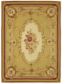 Sivemi Bej Halı Bordo ve Gold Çiçekli Vintage Aubusson 262x358 cm