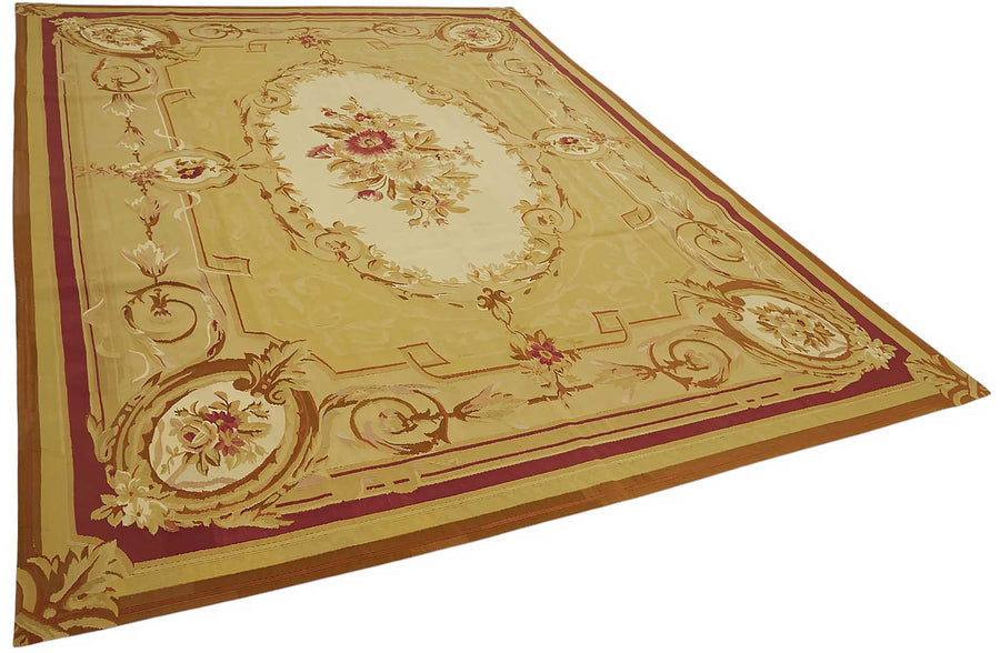 Sivemi Bej Halı Bordo ve Gold Çiçekli Vintage Aubusson 262x358 cm – genel görünüm