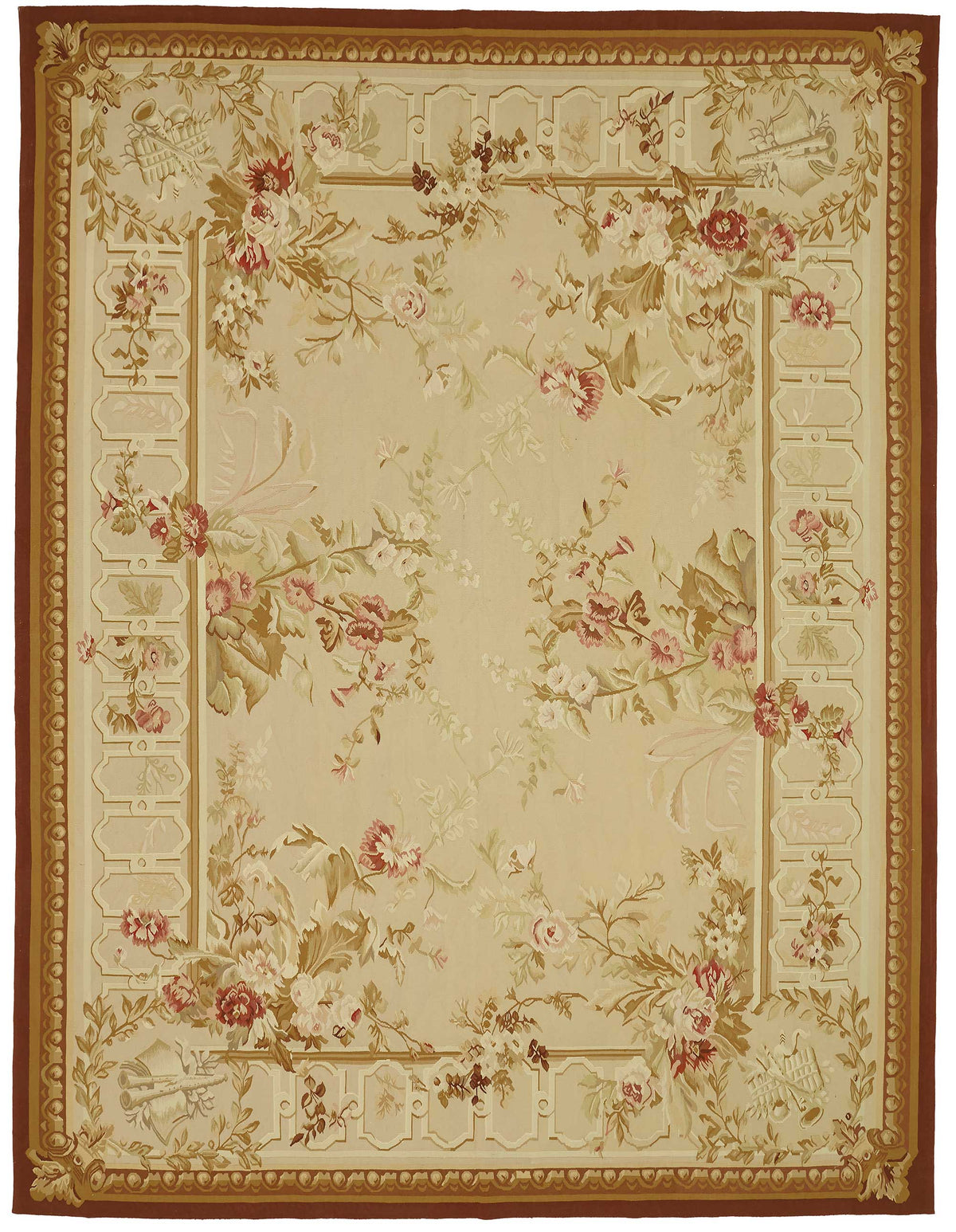 Sivemi Düz Kahverengi Halı Klasik Çiçekli Aubusson 279x366 cm 47410