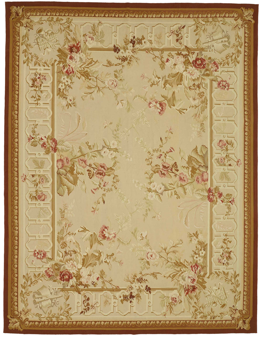 Sivemi Düz Kahverengi Halı Klasik Çiçekli Aubusson 279x366 cm 47410